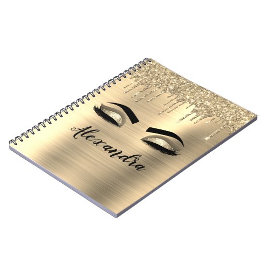Gold Glitter Sparkle Eyelashes Monogram Naam Notitieboek (Linkerzijde)