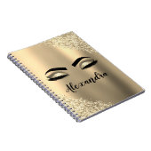 Gold Glitter Sparkle Eyelashes Monogram Naam Notitieboek (Rechterzijde)