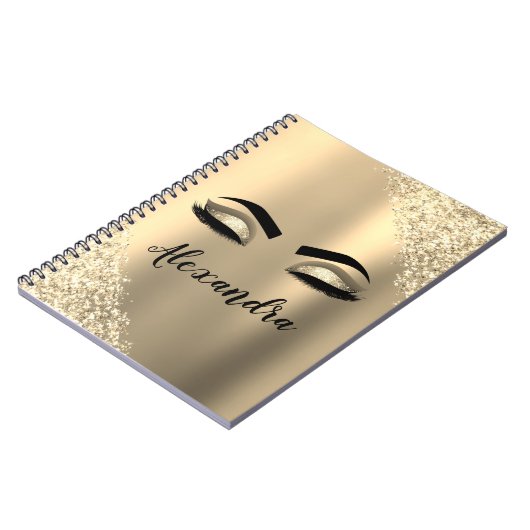 Gold Glitter Sparkle Eyelashes Monogram Naam Notitieboek (Linkerzijde)