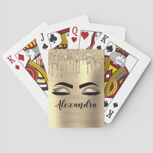 Gold Glitter Sparkle Eyelashes Monogram Naam Pokerkaarten (Achterkant)