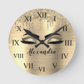 Gold Glitter Sparkle Eyelashes Monogram Naam Ronde Klok (Voorkant)