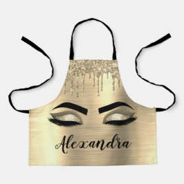 Gold Glitter Sparkle Eyelashes Monogram Naam Schort