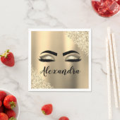 Gold Glitter Sparkle Eyelashes Monogram Naam Servet (Insitu)