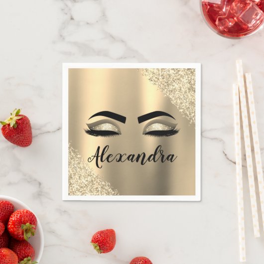 Gold Glitter Sparkle Eyelashes Monogram Naam Servet (Insitu)