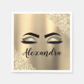Gold Glitter Sparkle Eyelashes Monogram Naam Servet (Voorkant)