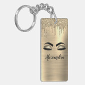 Gold Glitter Sparkle Eyelashes Monogram Naam Sleutelhanger (Voorkant Links)
