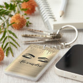 Gold Glitter Sparkle Eyelashes Monogram Naam Sleutelhanger (Voorkant Rechts)