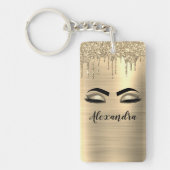 Gold Glitter Sparkle Eyelashes Monogram Naam Sleutelhanger (Voorkant)
