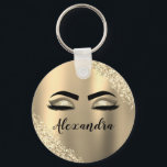 Gold Glitter Sparkle Eyelashes Monogram Naam Sleutelhanger<br><div class="desc">Goud Faux Folie Metallic Sparkle Glitter Borhed Metal Monogram Name and Initiaal Eyelashes (Lashes),  Eyelash Extensions and Eyes Sleutelhanger. Het ontwerp maakt het perfecte mooie cadeau van 16 jaar,  bruiloft,  vrijgezellenfeest,  verjaardag,  baby shower of vrijgezellenfeest voor iemand die op zoek is naar een trendy coole stijl.</div>