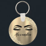 Gold Glitter Sparkle Eyelashes Monogram Naam Sleutelhanger<br><div class="desc">Goud Faux Folie Metallic Sparkle Glitter Borhed Metal Monogram Name and Initiaal Eyelashes (Lashes),  Eyelash Extensions and Eyes Sleutelhanger. Het ontwerp maakt het perfecte mooie cadeau van 16 jaar,  bruiloft,  vrijgezellenfeest,  verjaardag,  baby shower of vrijgezellenfeest voor iemand die op zoek is naar een trendy coole stijl.</div>