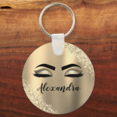 Gold Glitter Sparkle Eyelashes Monogram Naam Sleutelhanger (Voorkant)