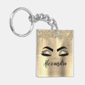 Gold Glitter Sparkle Eyelashes Monogram Naam Sleutelhanger (Voorkant Links)