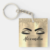 Gold Glitter Sparkle Eyelashes Monogram Naam Sleutelhanger (Voorkant)