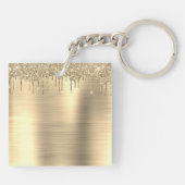 Gold Glitter Sparkle Eyelashes Monogram Naam Sleutelhanger (Achterkant)