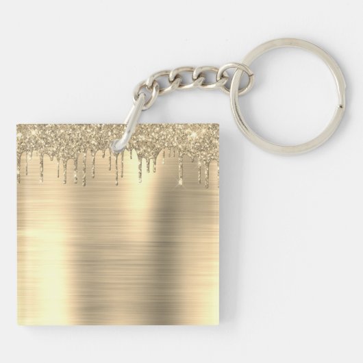 Gold Glitter Sparkle Eyelashes Monogram Naam Sleutelhanger (Achterkant)
