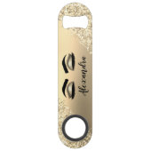 Gold Glitter Sparkle Eyelashes Monogram Naam Speed Flessenopener (Achterkant)