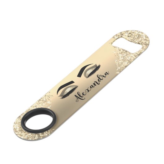 Gold Glitter Sparkle Eyelashes Monogram Naam Speed Flessenopener (Achterkant Gekanteld)