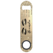 Gold Glitter Sparkle Eyelashes Monogram Naam Speed Flessenopener (Achterkant)