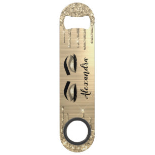 Gold Glitter Sparkle Eyelashes Monogram Naam Speed Flessenopener