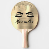 Gold Glitter Sparkle Eyelashes Monogram Naam Tafeltennisbatje (Voorkant)