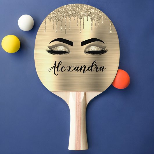 Gold Glitter Sparkle Eyelashes Monogram Naam Tafeltennisbatje