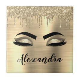 Gold Glitter Sparkle Eyelashes Monogram Naam Tegeltje