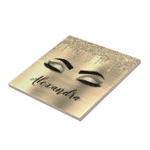 Gold Glitter Sparkle Eyelashes Monogram Naam Tegeltje (Zijkant)