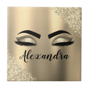 Gold Glitter Sparkle Eyelashes Monogram Naam Tegeltje