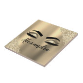 Gold Glitter Sparkle Eyelashes Monogram Naam Tegeltje (Zijkant)