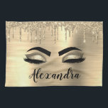 Gold Glitter Sparkle Eyelashes Monogram Naam Theedoek<br><div class="desc">Gold Faux Folie Metallic Sparkle Glitter Brushed Metal Monogram Naam en Initiaal Wimpers (Wimpers),  Wimper Extensions en Ogen Keuken Handdoek. Het ontwerp maakt de perfecte lieve 16 jarige,  bruiloft,  vrijgezellenfeest,  jubileum,  baby shower of vrijgezellenfeest cadeau voor iemand die op zoek is naar een trendy coole stijl.</div>