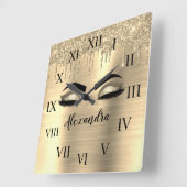 Gold Glitter Sparkle Eyelashes Monogram Naam Vierkante Klok (Hoek)