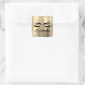 Gold Glitter Sparkle Eyelashes Monogram Naam Vierkante Sticker (Tas)