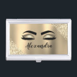 Gold Glitter Sparkle Eyelashes Monogram Naam Visitekaarthouder<br><div class="desc">Gold Faux Foil Metallic Sparkle Glitter Brushed Metal Monogram Name and Initiaal Eyelashes (Lashes),  Eyelash Extensions and Eyes Business Card Holder. Dit maakt het perfecte mooie cadeau van 16 jaar,  bruiloft,  vrijgezellenfeest,  verjaardagsdag,  baby shower of vrijgezellenfeest voor iemand die haar kamer in een trendy coole stijl versiert.</div>