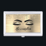Gold Glitter Sparkle Eyelashes Monogram Naam Visitekaarthouder<br><div class="desc">Gold Faux Folie Metallic Sparkle Glitter Brushed Metal Monogram Naam en Initiaal Wimpers (Wimpers),  Wimper Extensies en Ogen Zakelijke Kaarthouder. Dit maakt de perfecte lieve 16 jarige,  bruiloft,  vrijgezellenfeest,  jubileum,  baby shower of vrijgezellenfeest cadeau voor iemand die haar kamer in trendy koele stijl.</div>
