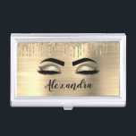 Gold Glitter Sparkle Eyelashes Monogram Naam Visitekaarthouder<br><div class="desc">Gold Faux Foil Metallic Sparkle Glitter Brushed Metal Monogram Name and Initiaal Eyelashes (Lashes),  Eyelash Extensions and Eyes Business Card Holder. Dit maakt het perfecte mooie cadeau van 16 jaar,  bruiloft,  vrijgezellenfeest,  verjaardagsdag,  baby shower of vrijgezellenfeest voor iemand die haar kamer in een trendy coole stijl versiert.</div>