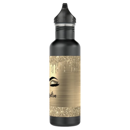 Gold Glitter Sparkle Eyelashes Monogram Naam Waterfles (Rechts)