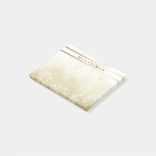 Gold Glitter Sparkle Glam Trendy Personalized Post-it® Notes (Schuin)