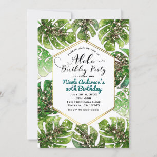 Gold Glitter Sparkle Glam Tropical Leaves Party Kaart