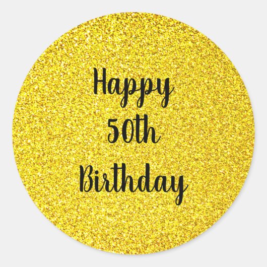 Gold Glitter Sparkle Happy Custom Age 50 Birthday Ronde Sticker (Voorkant)
