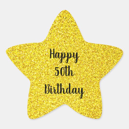 Gold Glitter Sparkle Happy Custom Age 50 Birthday Ster Sticker (Voorkant)
