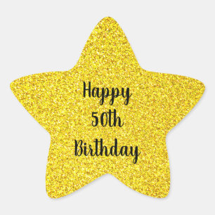 Gold Glitter Sparkle Happy Custom Age 50 Birthday Ster Sticker