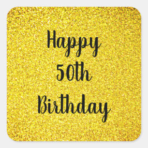 Gold Glitter Sparkle Happy Custom Age 50 Birthday Vierkante Sticker