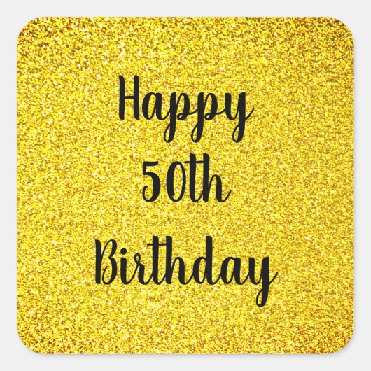 Gold Glitter Sparkle Happy Custom Age 50 Birthday Vierkante Sticker (Voorkant)