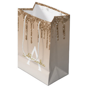 Gold Glitter & Sparkle Luxury Monogram Medium Cadeauzakje
