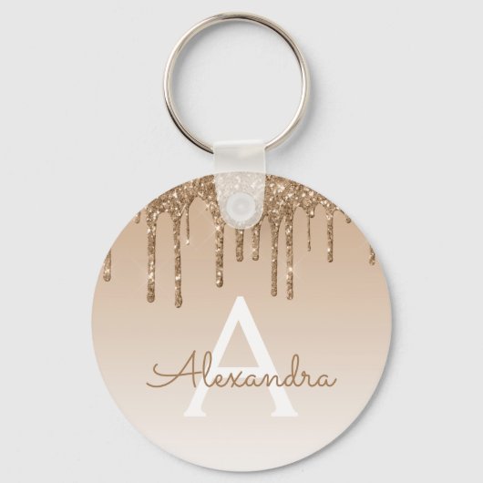 Gold Glitter & Sparkle Luxury Monogram Sleutelhanger (Voorkant)