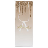 Gold Glitter & Sparkle Luxury Monogram Wijn Cadeautas (Voorkant)