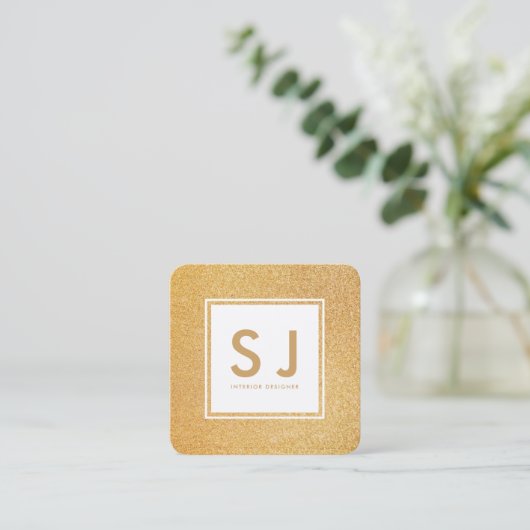 Gold Glitter Sparkle Moderne Interior Designer Vierkante Visitekaartje (Staand voorkant)