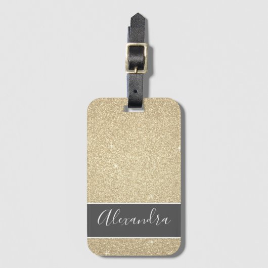 Gold Glitter Sparkle Monogram Naam Bagagelabel (Voorkant (verticaal))