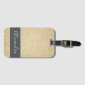 Gold Glitter Sparkle Monogram Naam Bagagelabel (Voorkant (horizontaal))