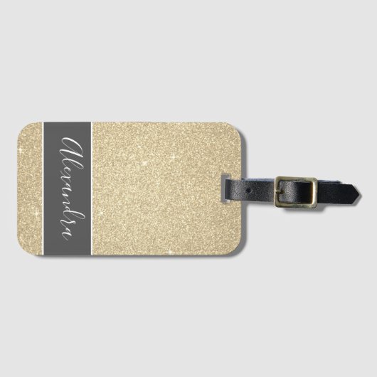 Gold Glitter Sparkle Monogram Naam Bagagelabel (Voorkant (horizontaal))